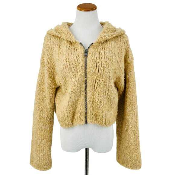 NWOT Free People Cream Beige Cropped Teddy Bear Boho Enchanted Hoodie Jacket - Picture 2 of 16